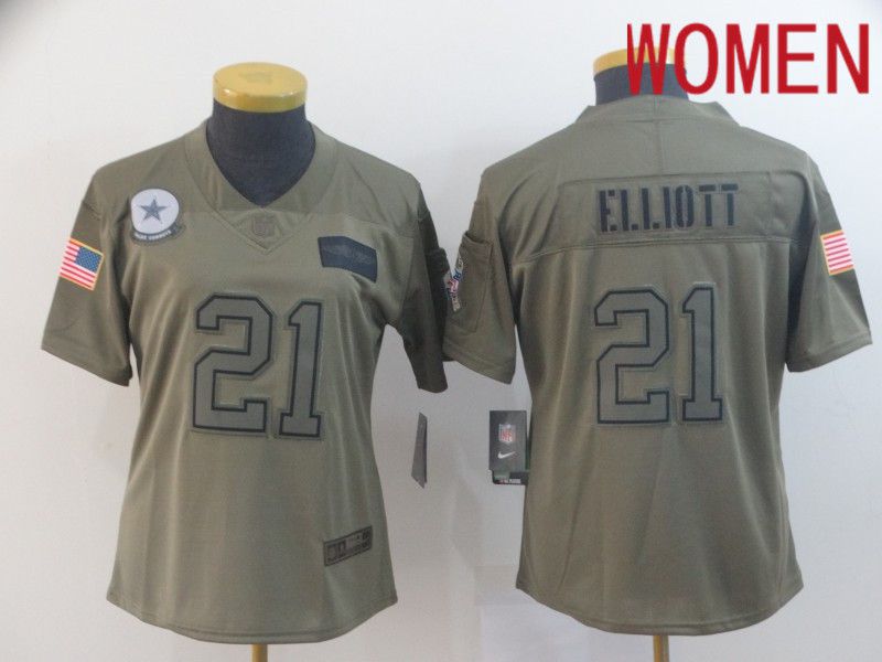 Women Dallas cowboys #21 Elliott Nike Camo 2019 Salute to Service Limited NFL Jerseys->women nfl jersey->Women Jersey